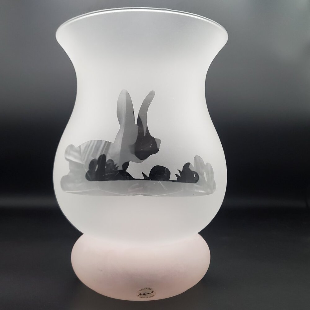 Lg Blown Glass Easter Centerpiece Hurricane Candleholder Frosted to Clear Shade